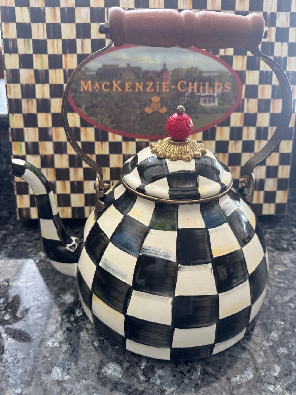 MacKenzie-Childs 89236 Courtly Check Enamel Tea Kettle - 3 Quart